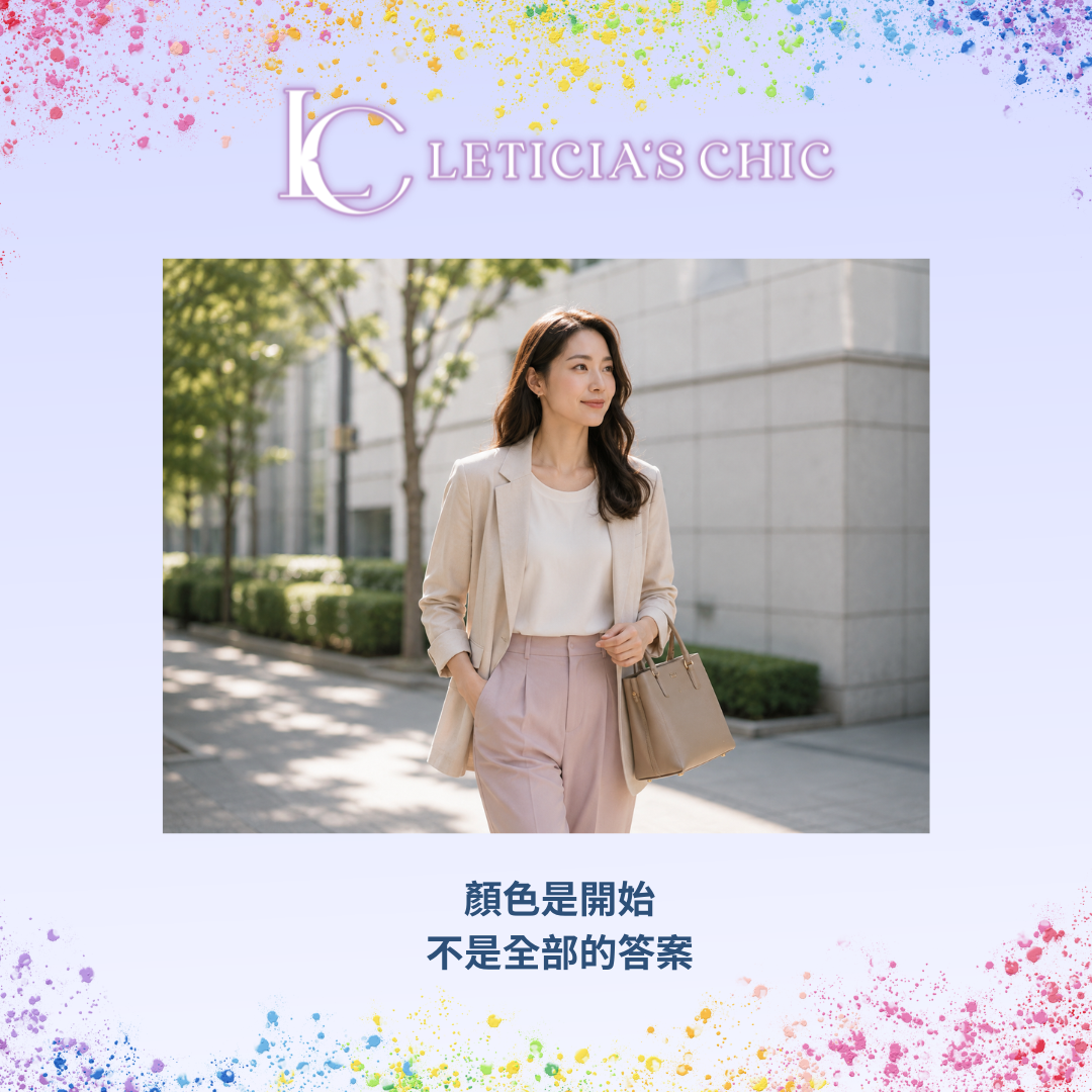 穿著協調柔和色系的女性日常通勤穿搭