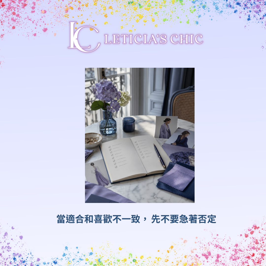 風格顧問筆記本上列出適合喜歡生活版本比例等檢查項目