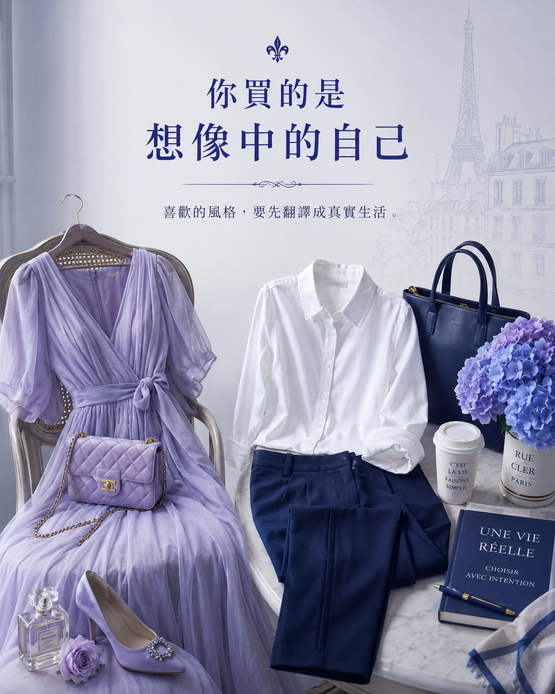 衣櫃中吊牌未拆的衣服和不常穿的單品,呈現過去買錯衣服造成的購物壓力