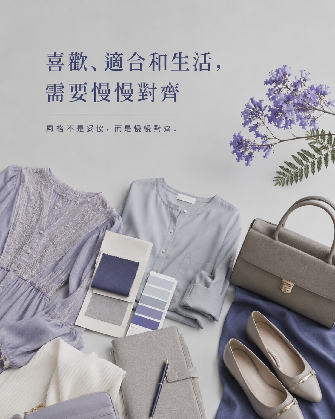 喜歡的洋裝、適合的襯衫與日常配件並排，呈現喜歡適合與生活需要慢慢對齊