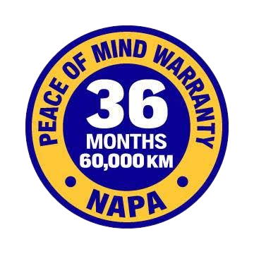 NAPA AutoCare Peace-of-Mind Warranty badge: 24 months/24,000 miles, honored at over 14,000 locations nationwide.