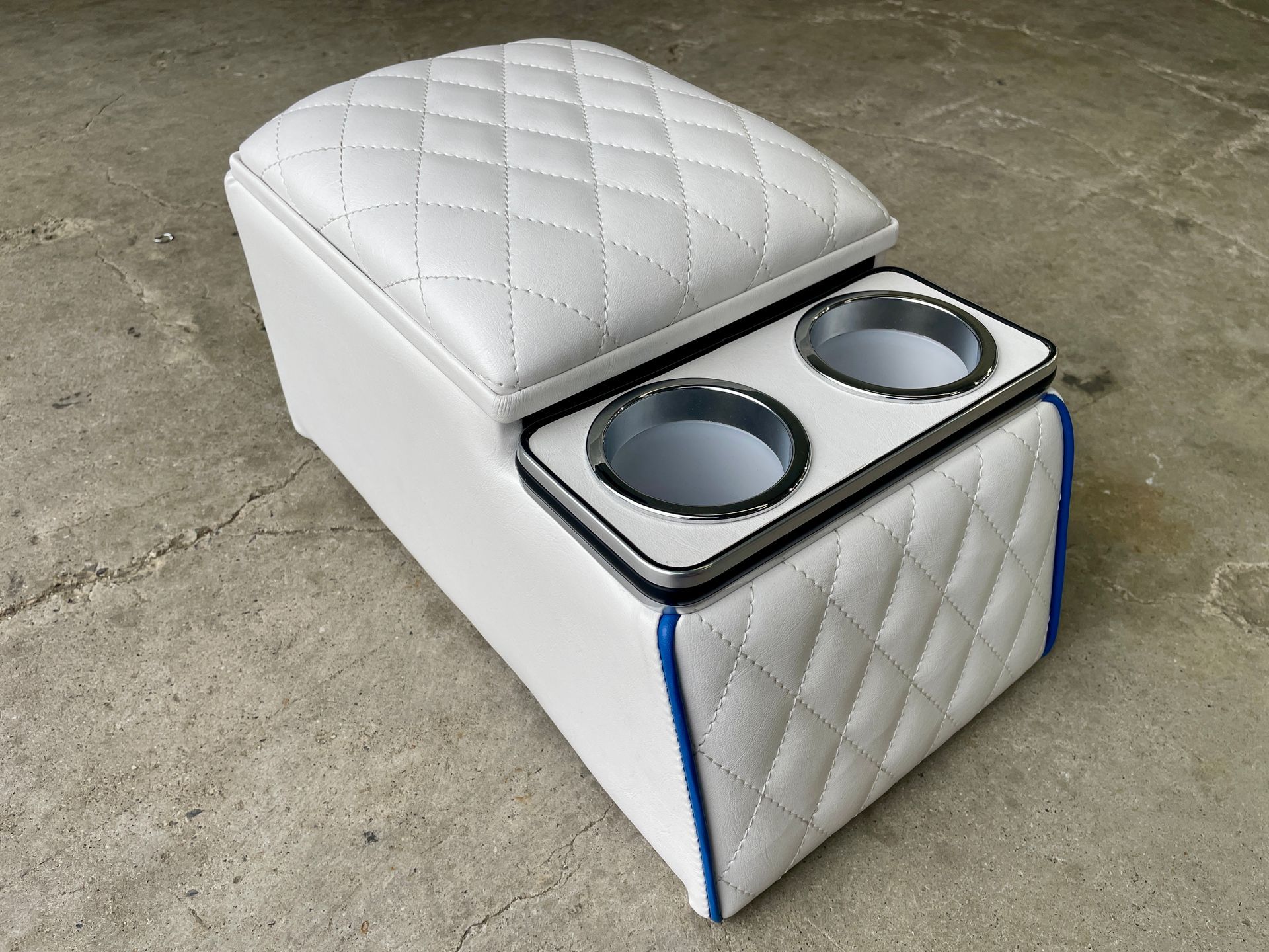 White vinyl console with diamond stitching