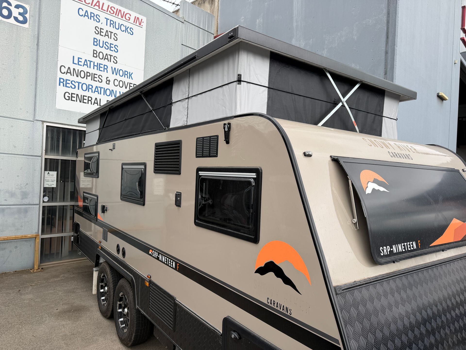Snowy River Caravans SRP-Nineteen F caravan PVC and mesh pop-top and shower skirt - EXTERIOR