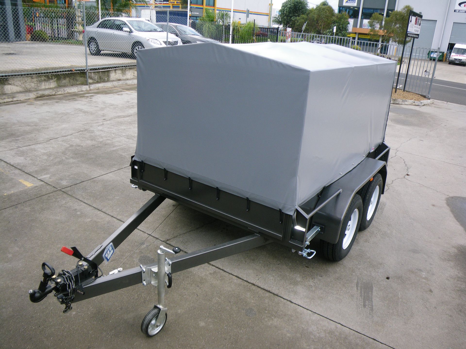 Grey canvas trailer cover and frame