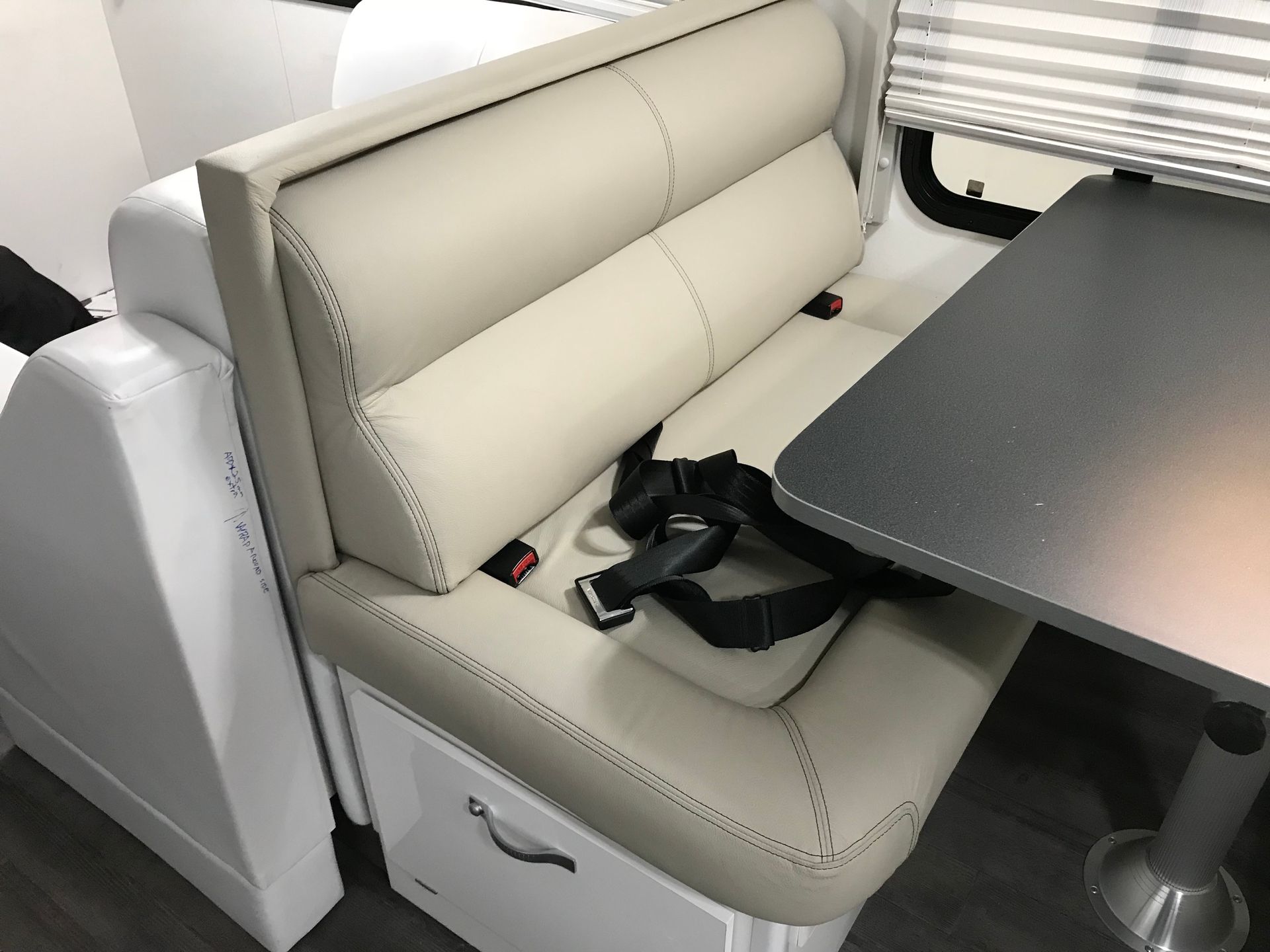 Motorhome lounge in cream leather