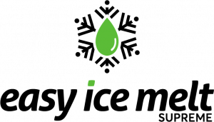Logo for Easy Ice Melt Supreme: Green water droplet inside a snowflake, with