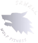 Gray wolf head logo with curved text reading &ldquo;SEWELL WOLF FITNESS&rdquo; on white background
