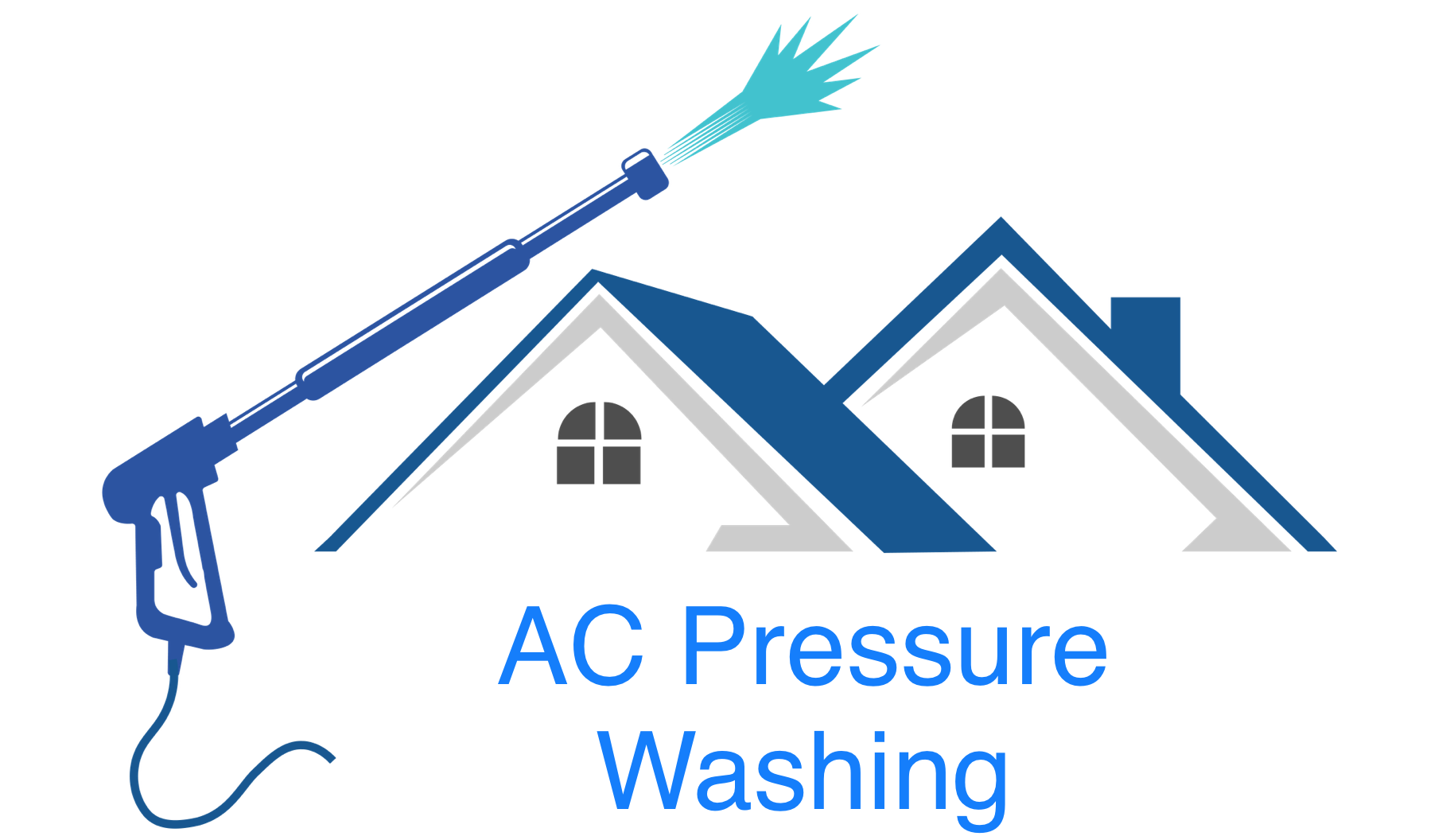 AC Pressure Washing logo with blue roof outlines and a pressure washer spray wand