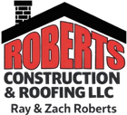 Roberts Roofing Construction logo with red text over black roof outline.