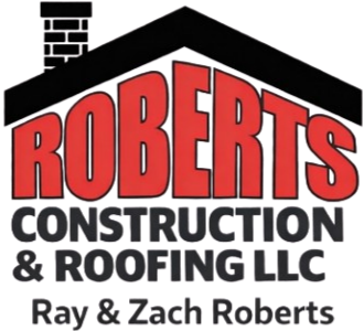 Roberts Roofing Construction logo with red text over black roof outline.