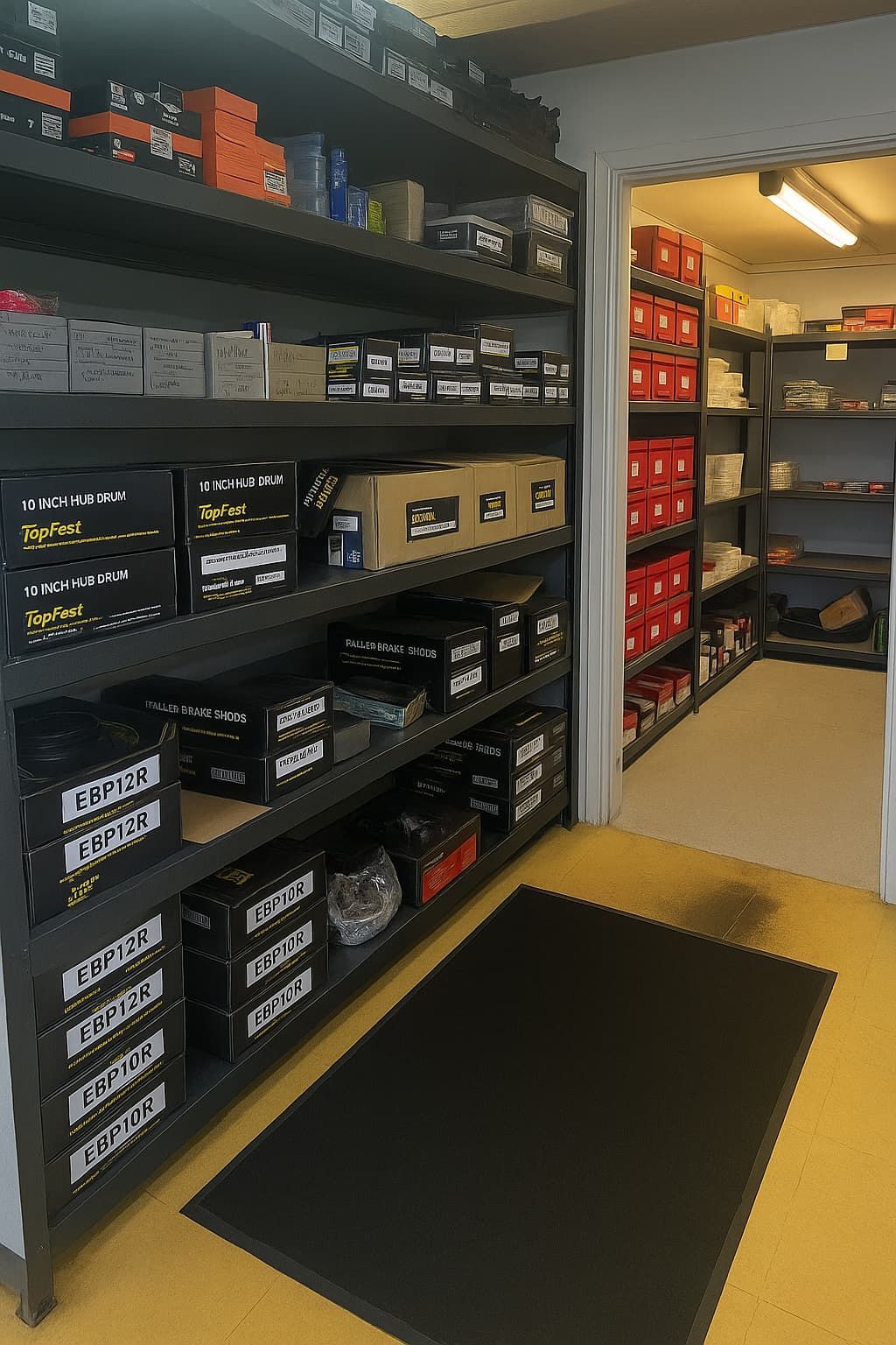 A Storage Room with Shelves Filled with Boxes and Containers — Pialba Brake Clutch & Steering Centre in Pialba, QLD