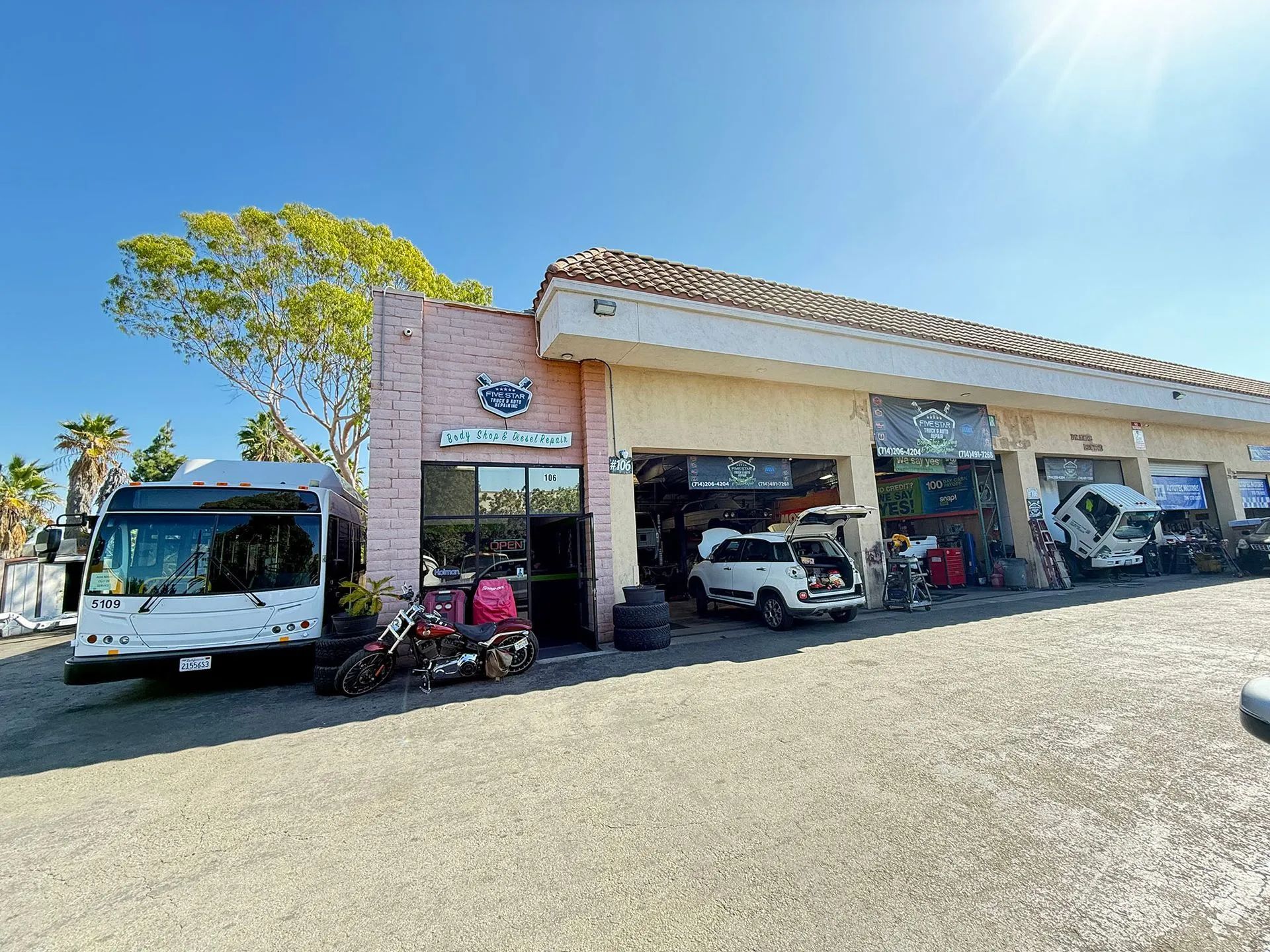 In front of Five Star Truck & Auto Repair in Anaheim, CA