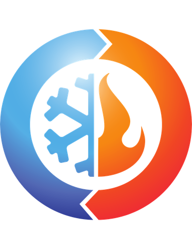 HVAC icon: Blue snowflake and orange flame inside a circular arrow, indicating heating and cooling.