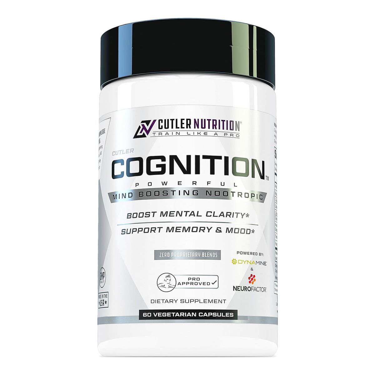 A bottle of cutler nutrition cognition pills on a white background.