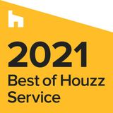 2021 Best of Houzz Service badge, yellow background with white house icon and black text.