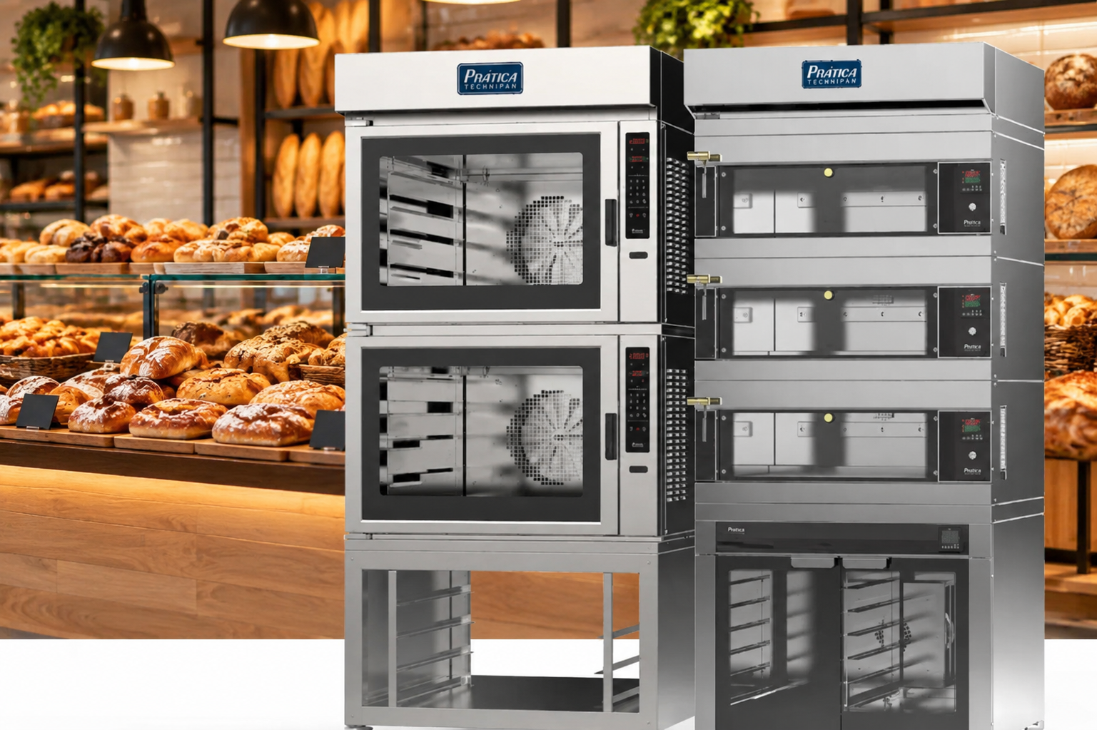 Hornos para punto de venta Prática, con equipos de convección y de piso en configuraciones modulares