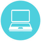 An icon of a laptop computer in a blue circle.