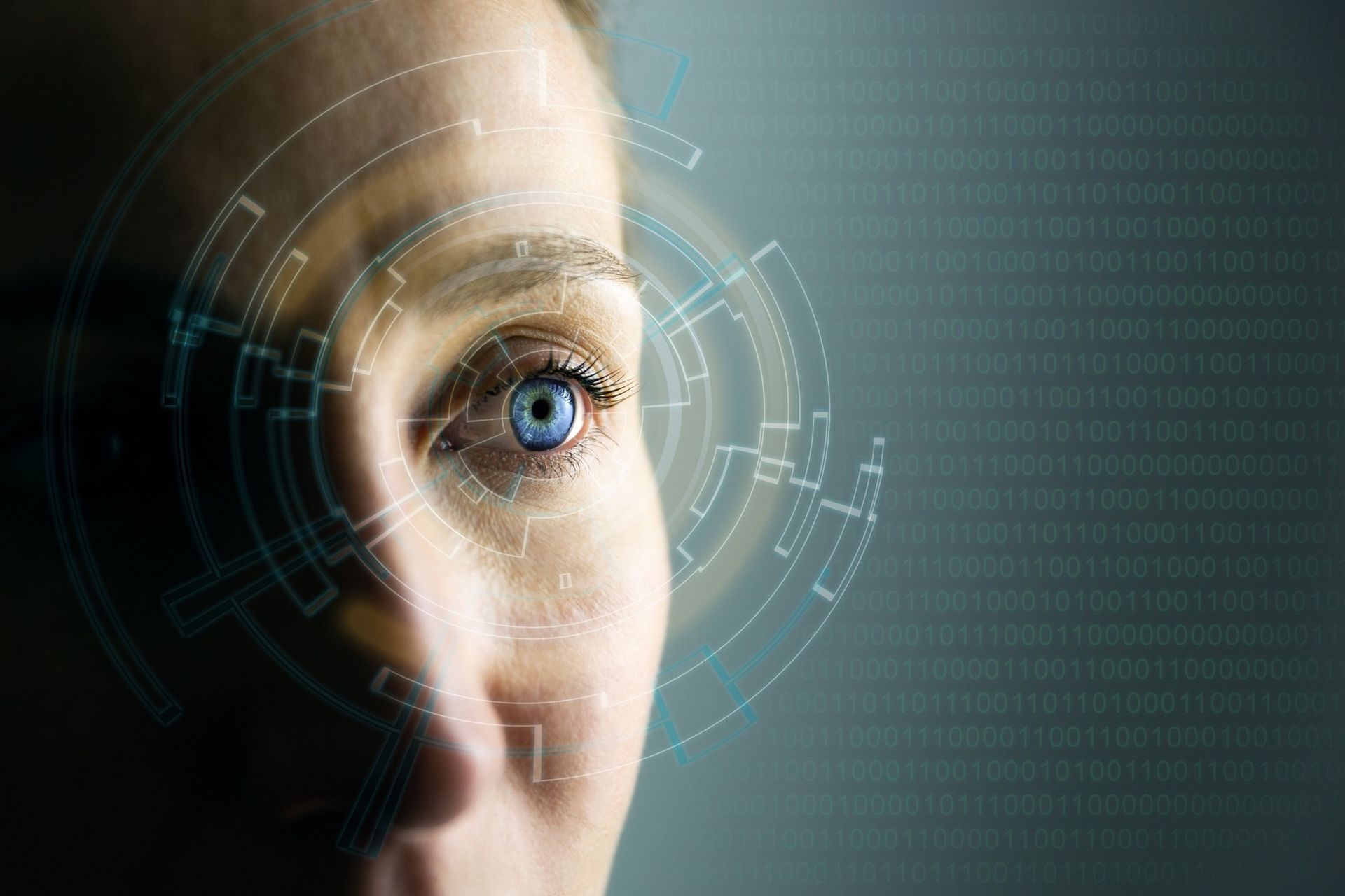 A Close-up of a Human Eye With a Digital Circular Interface — Peninsula Eyecare Izzards Optometrists in Tascott, NSW