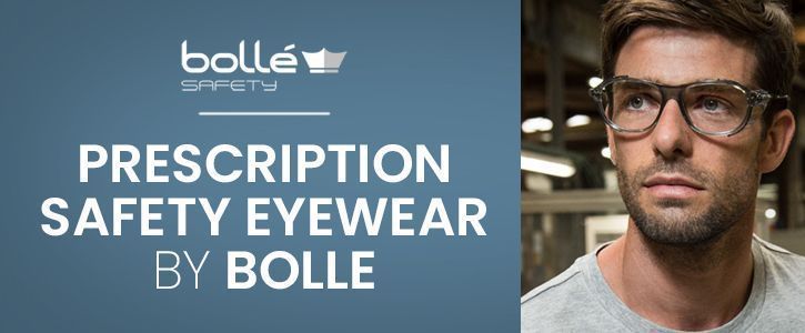 Bolle Safety Eyewear Ad With Man Wearing Black Prescription Glasses — Peninsula Eyecare Izzards Optometrists in Woy Woy, NSW