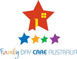 Logo of Family Day Care Australia: red star-house above four colored stars; text
