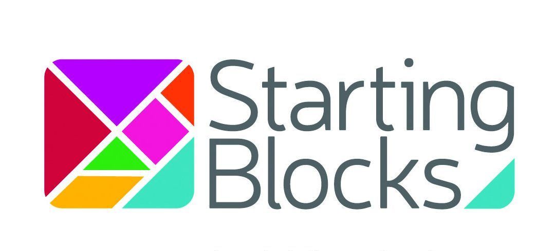 Logo for Starting Blocks: colorful geometric shape with text