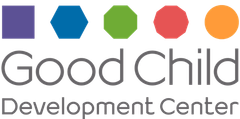 Good Child Development Center logo with colored hexagons above gray text