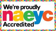 Proudly NAEYC accredited logo with colorful letters and multicolor border