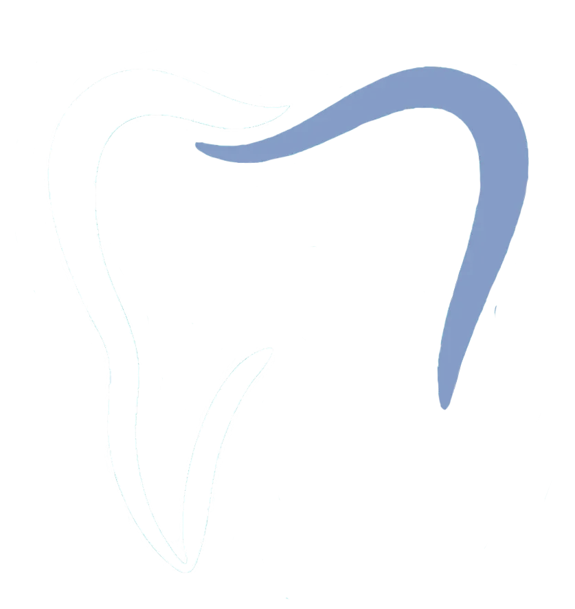 Tooth icon with blue curved line.