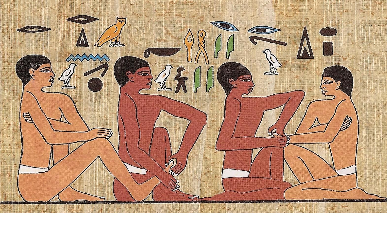 tomb of Ankhmahor (highest official after the Pharaoh) at Saqqara, which is also known as the physician's tomb. This Egyptian wall painting is dated to the 6th dynasty, about 2330 B.C.