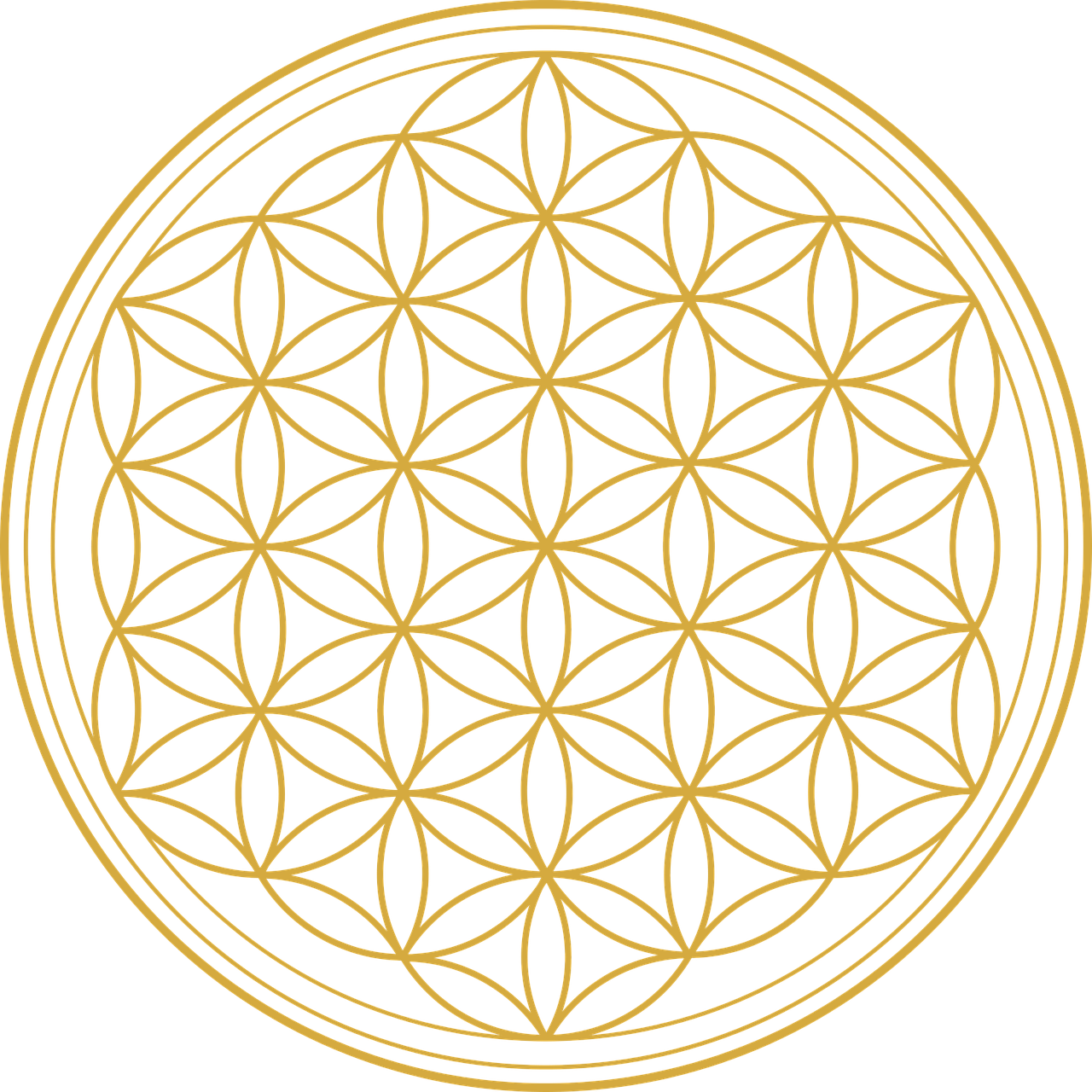 The Flower of Life’s harmonious form is considered a visual expression of connection through all living beings. The symbol's structure lays the foundation for the design of everything from the molecular to the galactic scale. This pattern has been showcased throughout history in manuscripts, temples, and art across cultures and continents. It symbolises the idea of unity, the interconnectedness of all things.
The central circle represents the 'Source' or the 'Creator', with each extending circle symbolising a new step in the creation process, illustrating how life evolves from a single source.