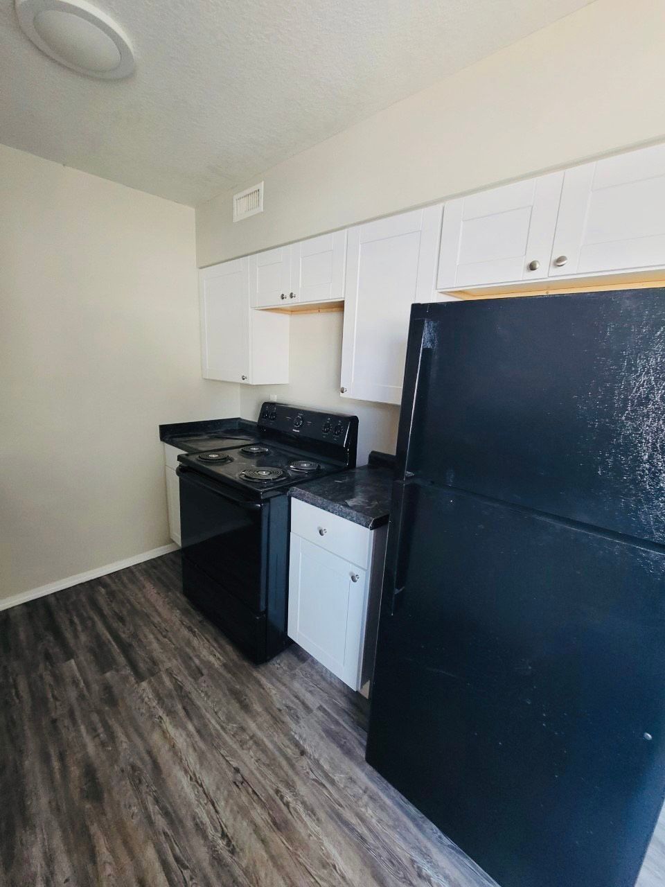 Apartment interior kitchen fridge and stove