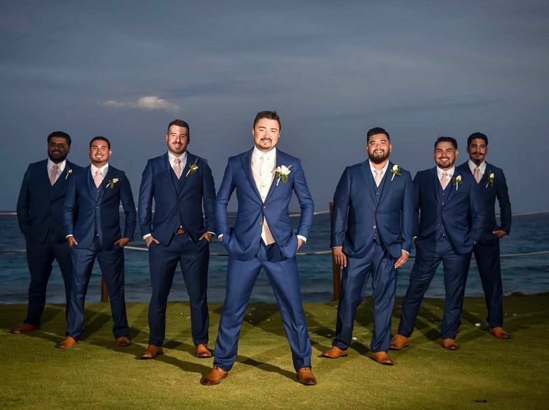 wedding party in custom suits