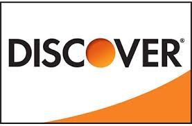 Discover credit card logo with black text, orange circle, and orange swoosh