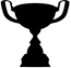 Black trophy silhouette icon with handles on a white background
