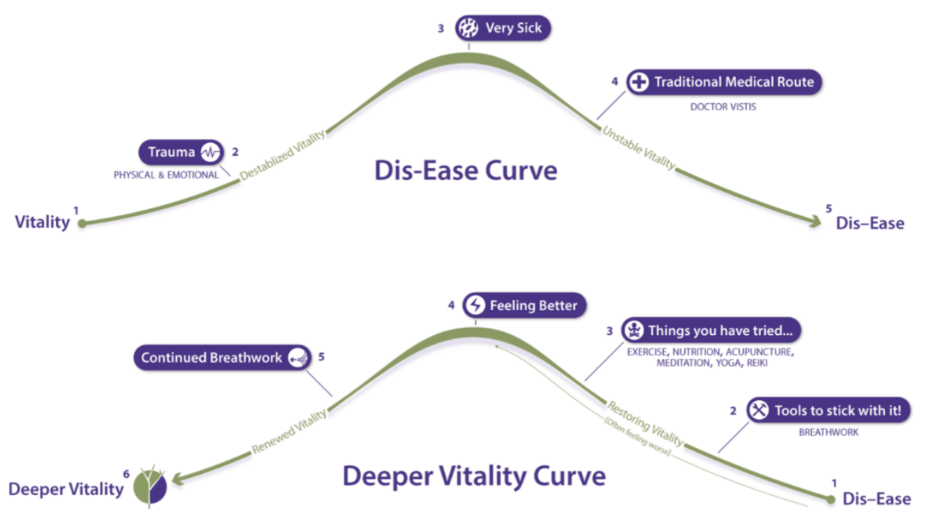 A diagram of a dis ease curve and a deeper vitality curve