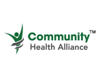 The community health alliance logo is a green and white logo with a person on it.