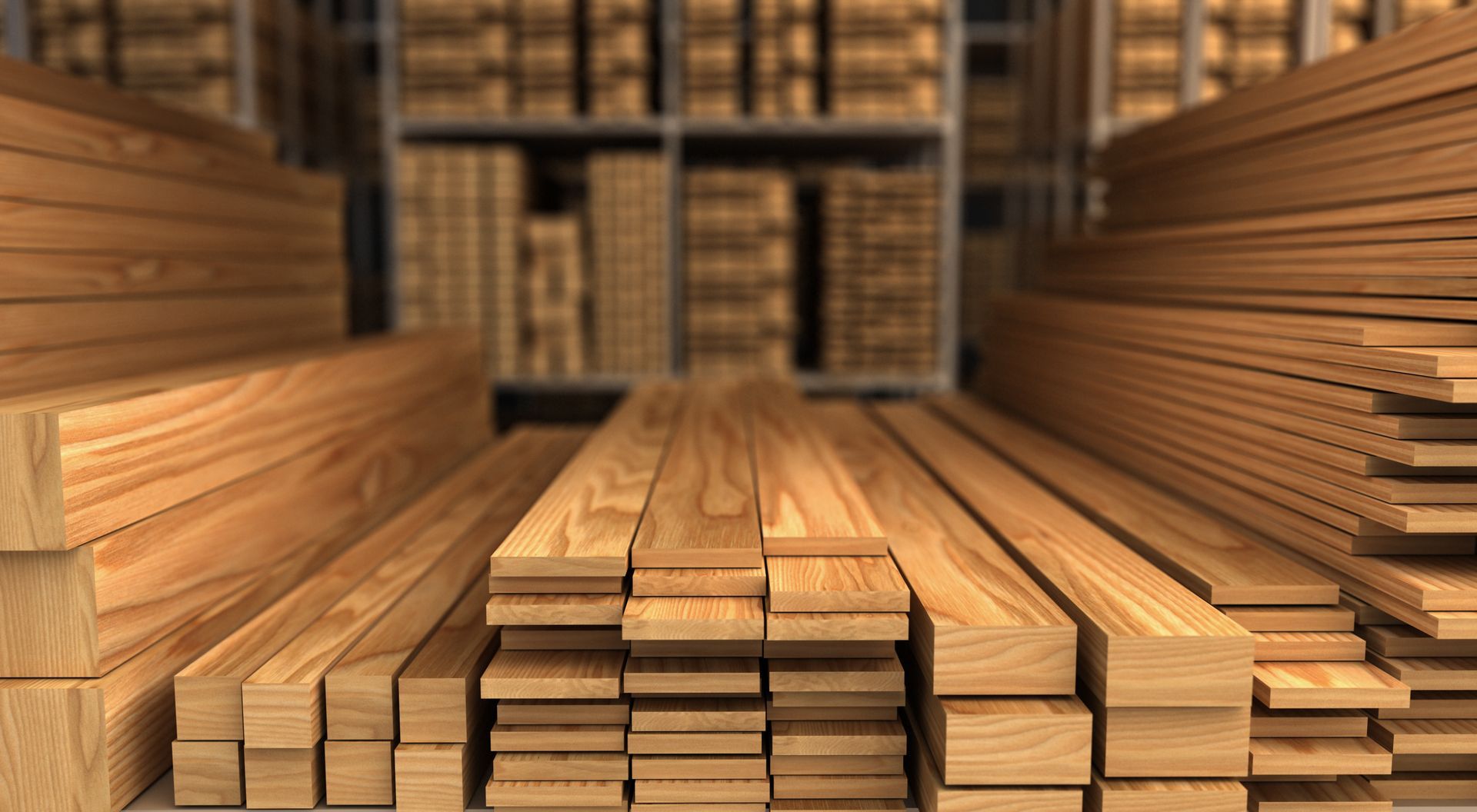 Stacked wooden planks neatly arranged in a lumber warehouse or storage facility. Stacked wooden planks neatly arranged in a lumber warehouse or storage facility.