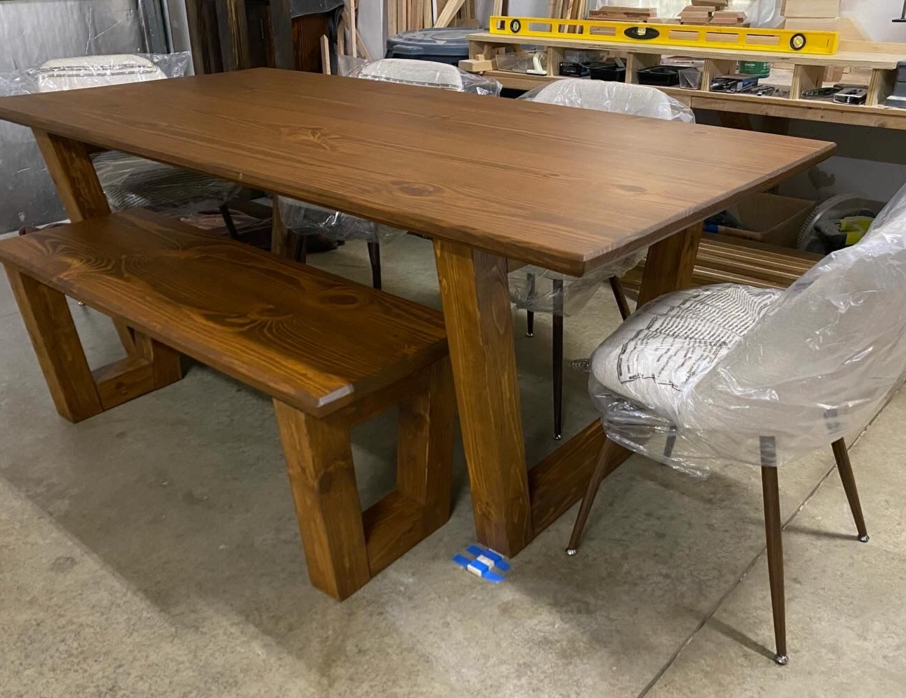 6.5ft Modern Dining Table with Bench and 4 Upholstered Chairs