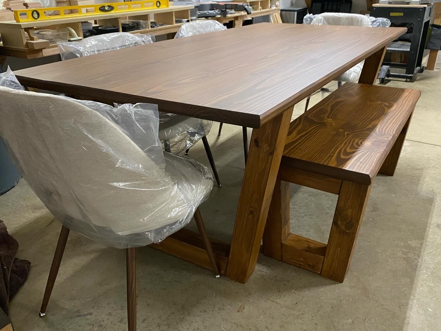 6.5ft Modern Dining Table with Bench and 4 Upholstered Chairs