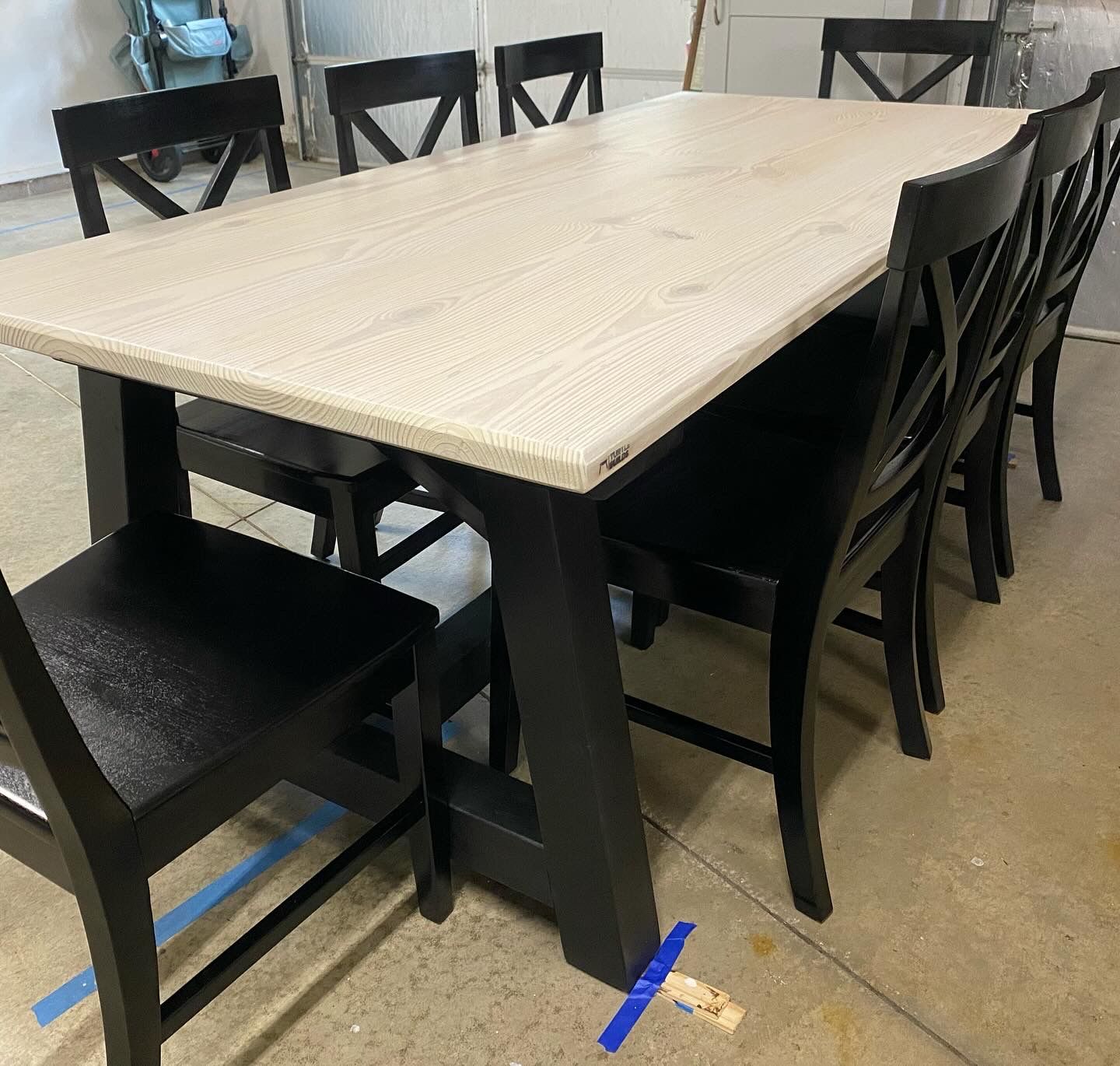 7ft Trestle Dining Table and 8 Farmhouse Dining Chairs