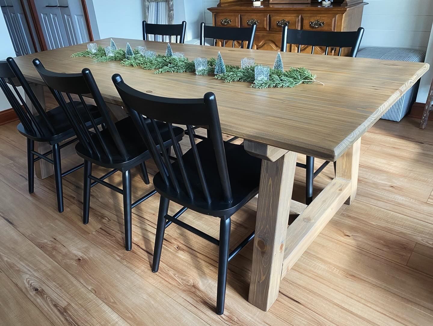 7.5ft Trestle Dining Table and 8 Dining Chairs