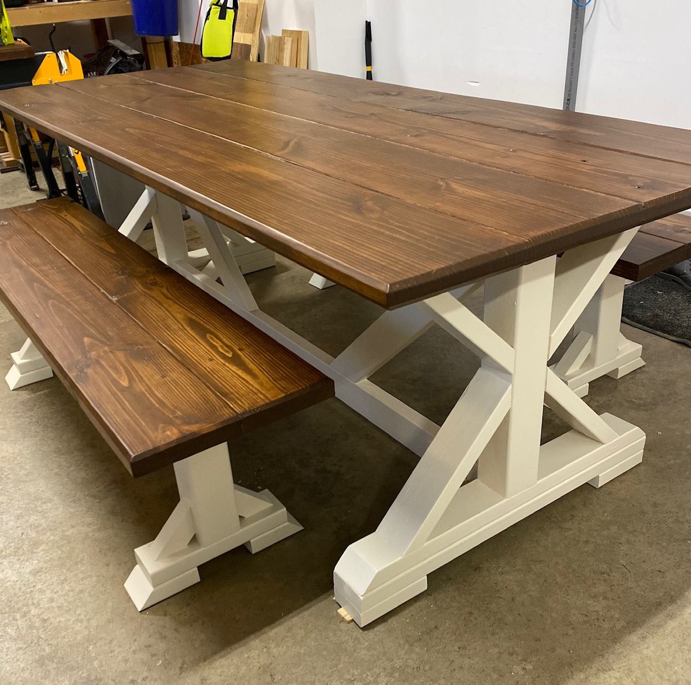 7ft Farmhouse Table with Two Benches