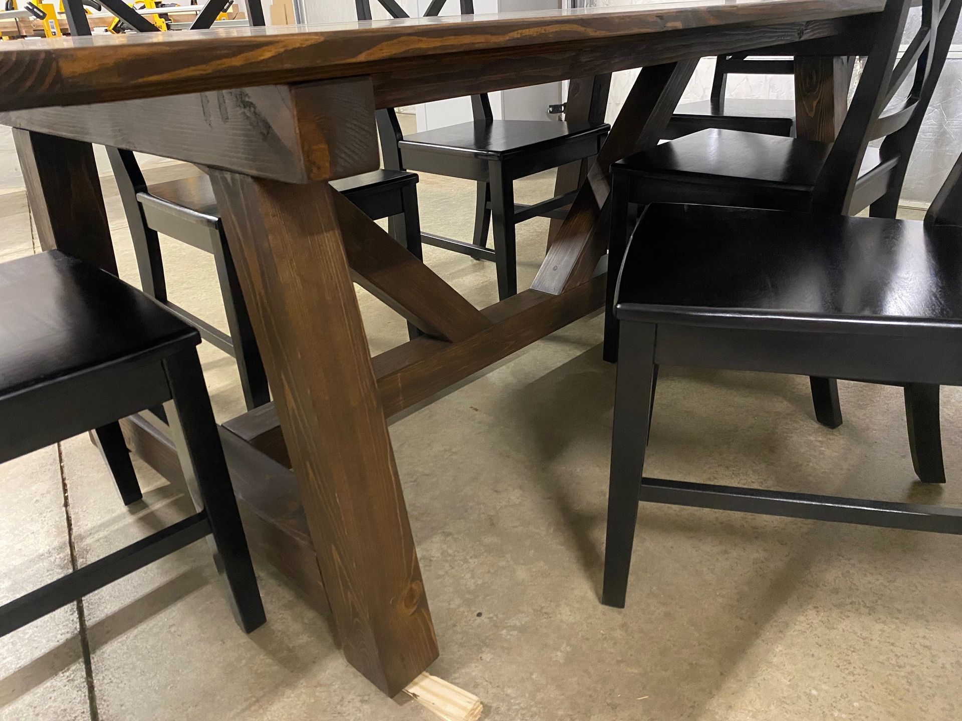 7ft Trestle Dining Table and 6 Black Farmhouse Chairs
