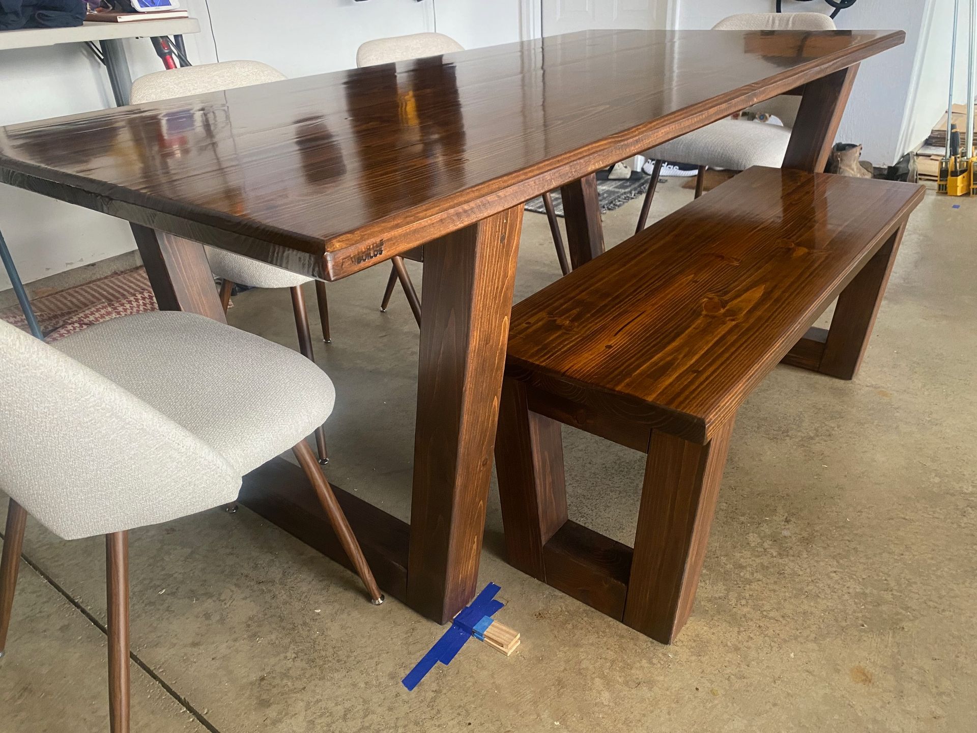 6.5ft Modern Dining Table, Bench and 4 Upholstered Chairs