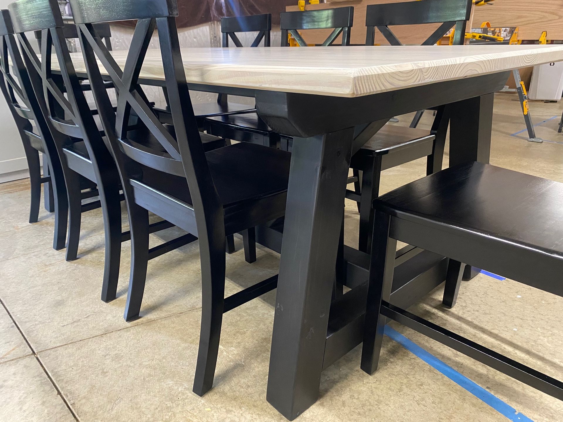 7ft Trestle Dining Table and 8 Farmhouse Dining Chairs