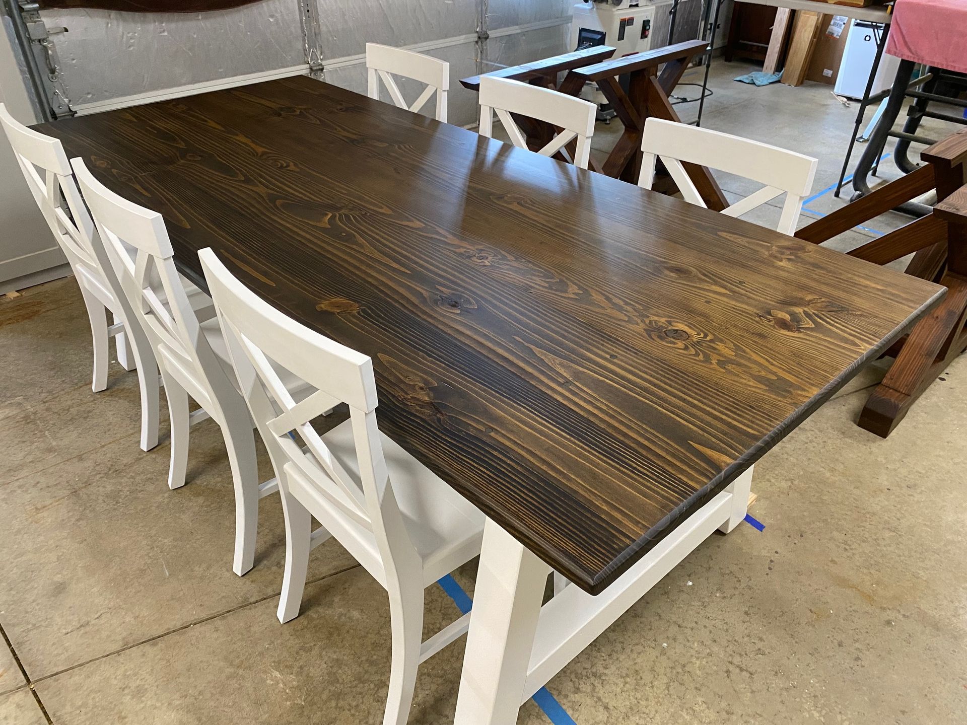 7.5ft Trestle Dining Table and 6 Farmhouse Chairs