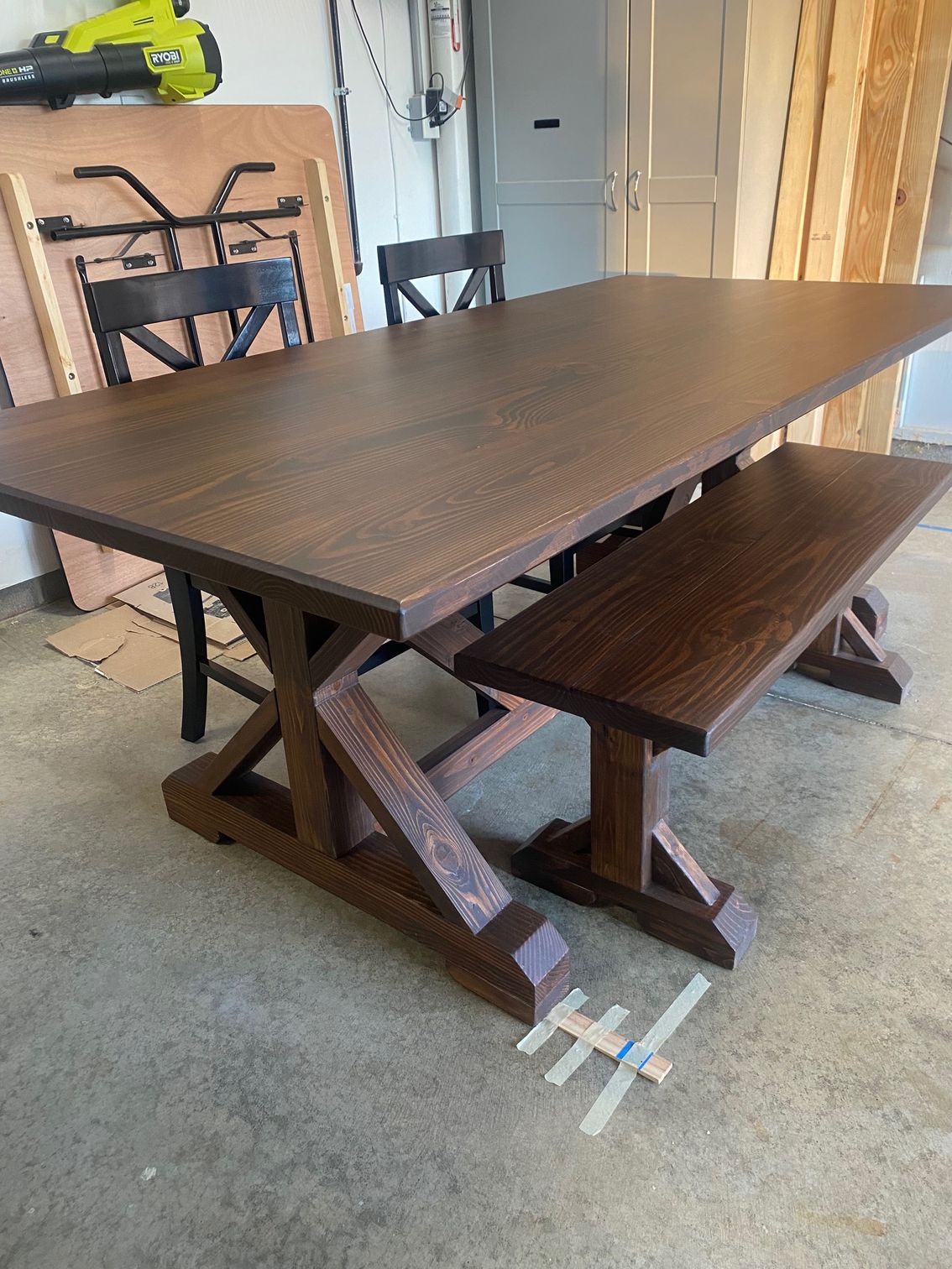 6.5 ft Farmhouse Dining Table, Bench and Two Farmhouse Chairs