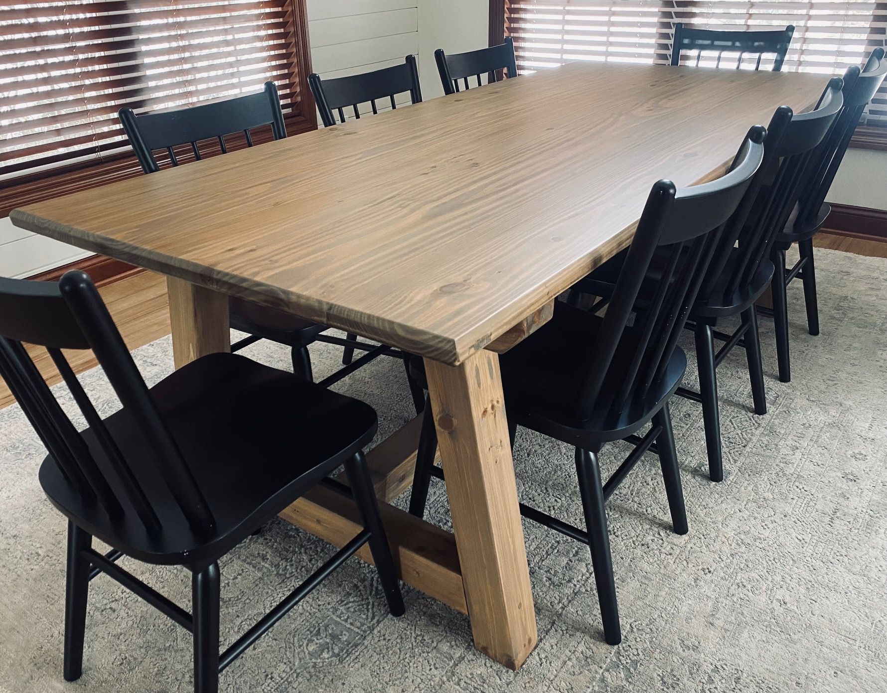 7.5ft Trestle Dining Table and 8 Dining Chairs