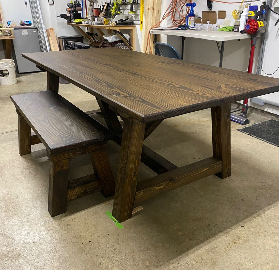 7ft Trestle Dining Table with Bench