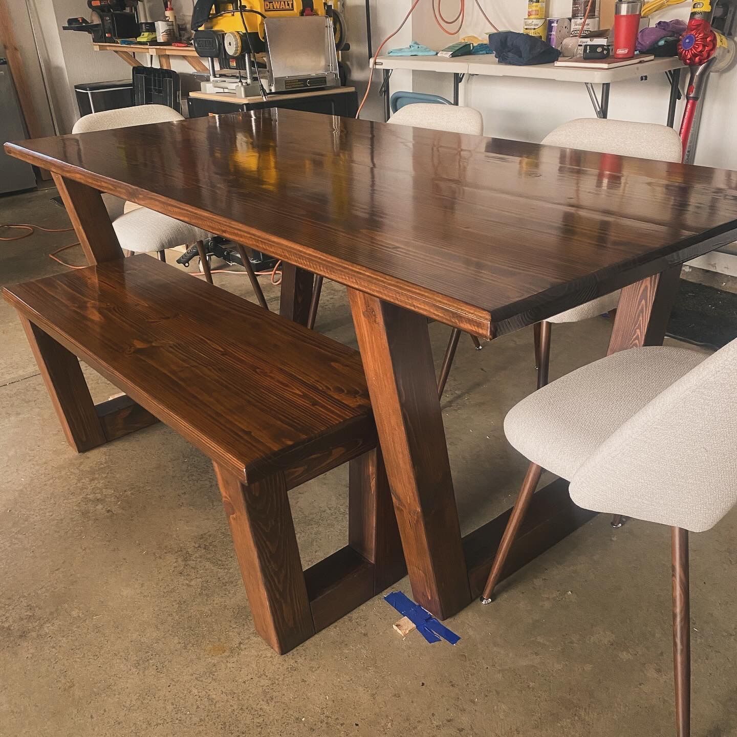 6.5ft Modern Dining Table, Bench and 4 Upholstered Chairs